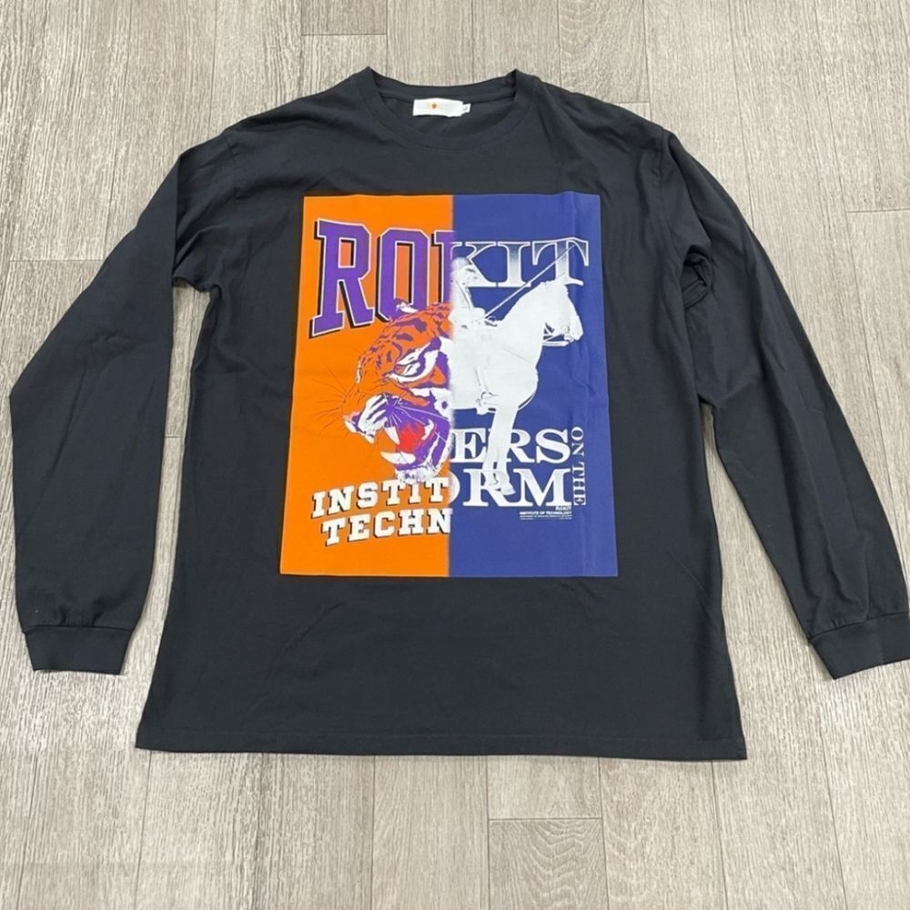 Rokit Mens Double Threat Black Cotton Long Sleeve Graphic Tee T shirt Size L